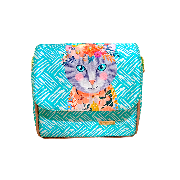 Gato Flores Aqua - Mini Baúl